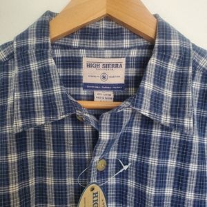 High Sierra Plaid Shirt Navy Blue and Beige Button-Down Size Large New with Tag